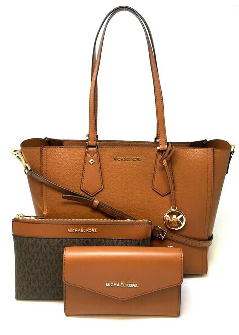 Michael Kors Kimberly 3 in 1 Leather Tote Crossbody Wallet Bag .